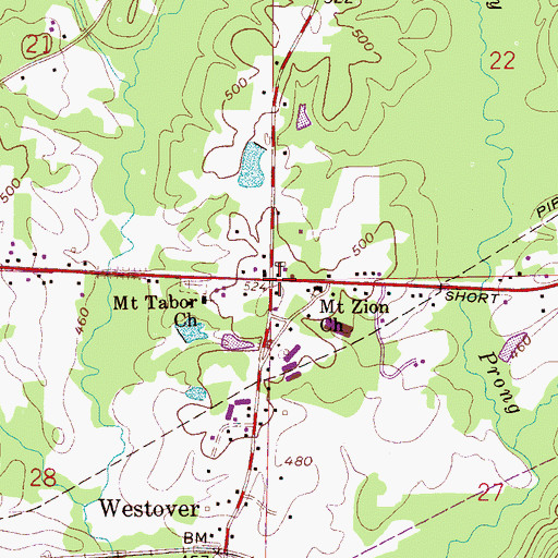 Topographic Map of Westover Junction, AL