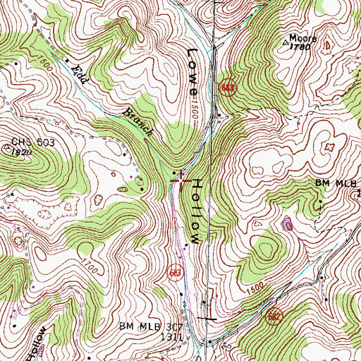 Topographic Map of Edd Branch, TN