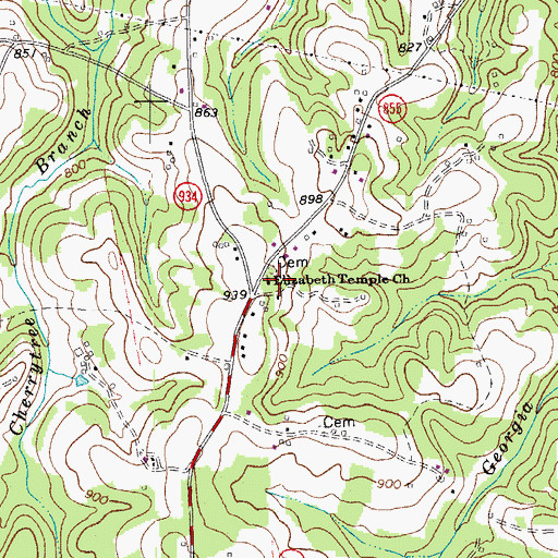 Topographic Map of Elizabeth Temple Church, VA