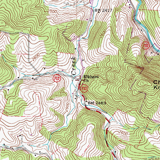 Topographic Map of Elkhorn Church, VA
