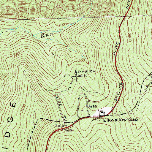 Topographic Map of Elkwallow Shelter, VA