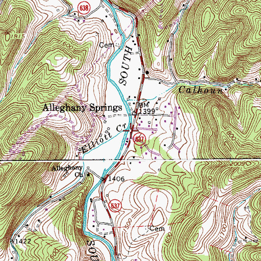 Topographic Map of Elliott Creek, VA