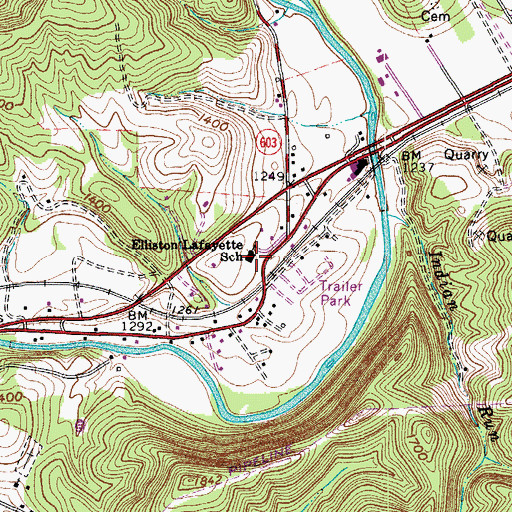 Topographic Map of Elliston Lafayette Elementary School, VA