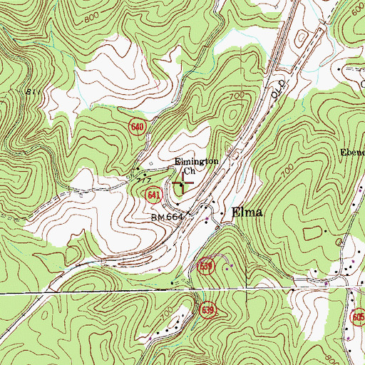 Topographic Map of Elmington Church, VA