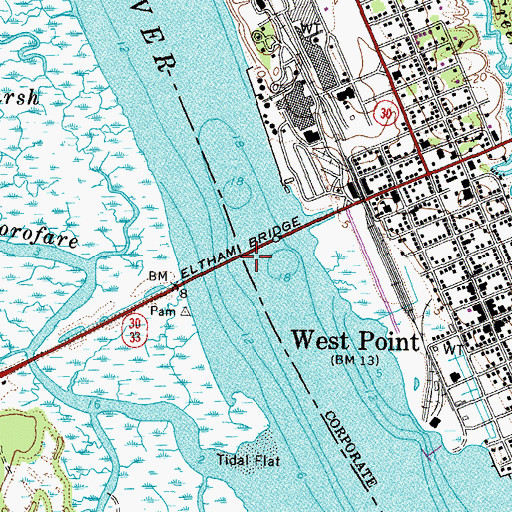 Topographic Map of Eltham Bridge, VA