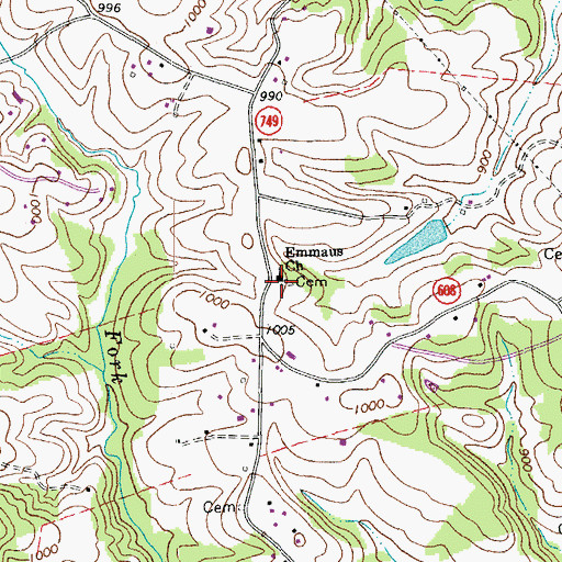 Topographic Map of Emmaus Church, VA