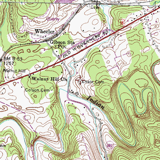 Topographic Map of Ensor Cemetery, VA