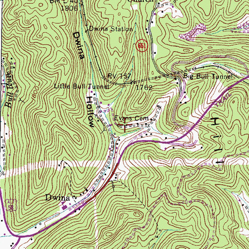 Topographic Map of Evans Cemetery, VA