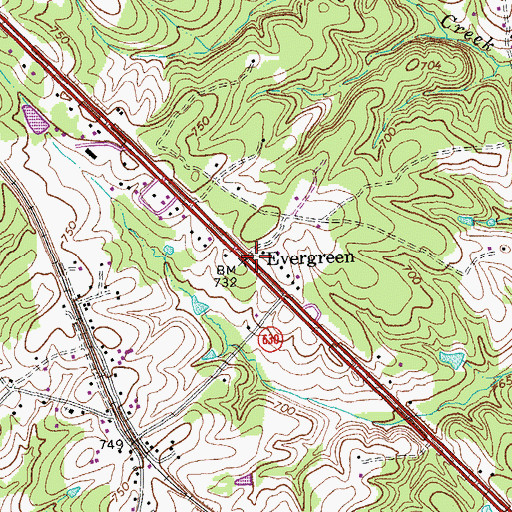 Topographic Map of Evergreen, VA