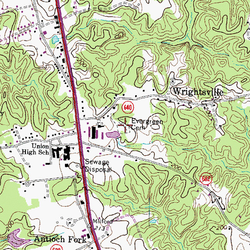 Topographic Map of Evergreen Cemetery, VA