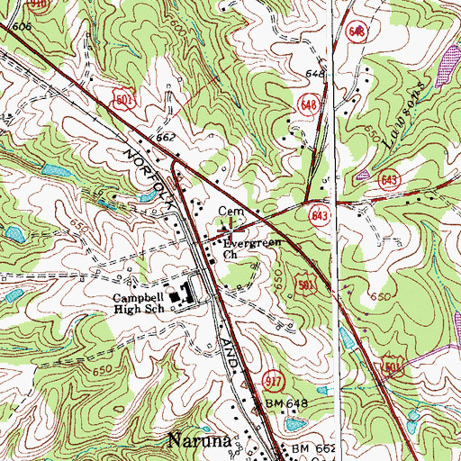 Topographic Map of Evergreen Church, VA