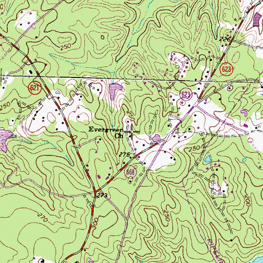 Topographic Map of Evergreen Church, VA