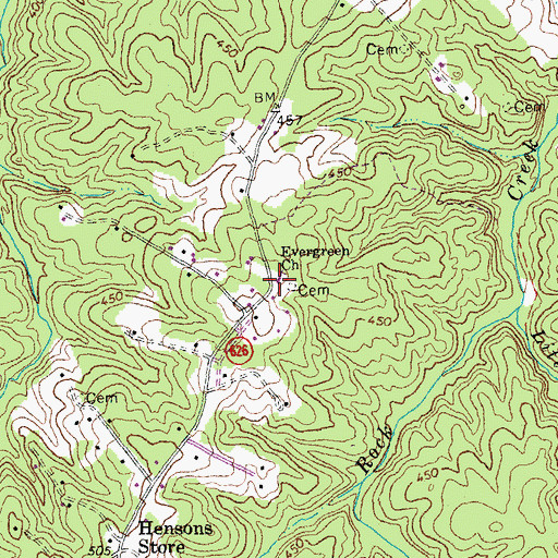 Topographic Map of Evergreen Church, VA