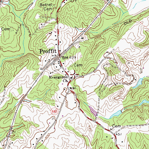 Topographic Map of Evergreen Church, VA