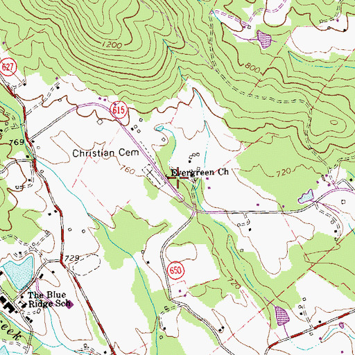 Topographic Map of Evergreen Church, VA