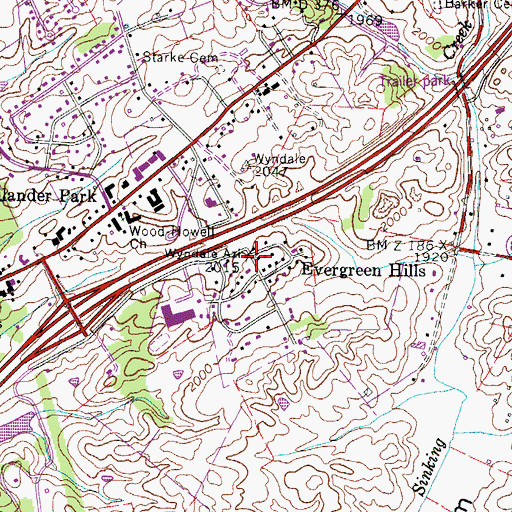 Topographic Map of Evergreen Hills, VA