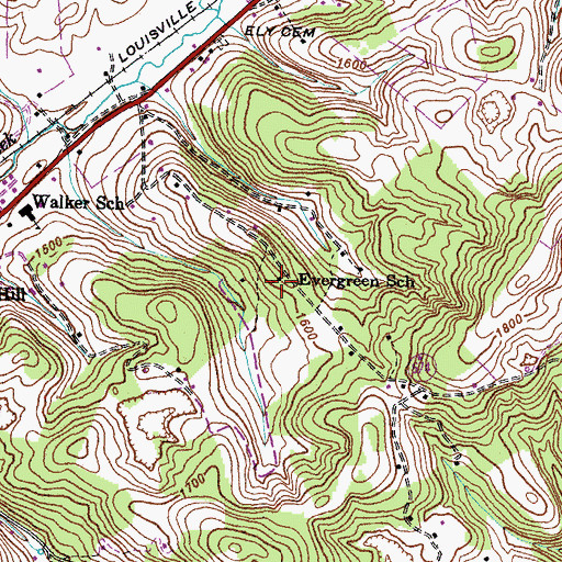 Topographic Map of Evergreen School, VA