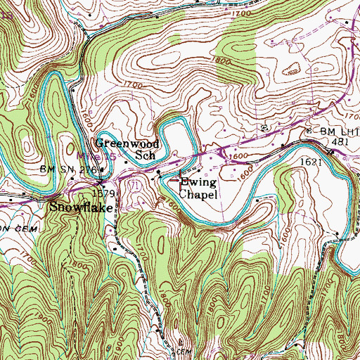 Topographic Map of Ewing Chapel, VA