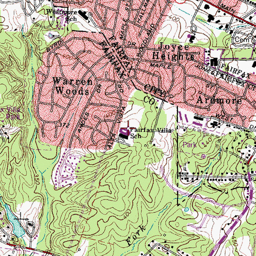 Topographic Map of Fairfax Villa Elementary School, VA