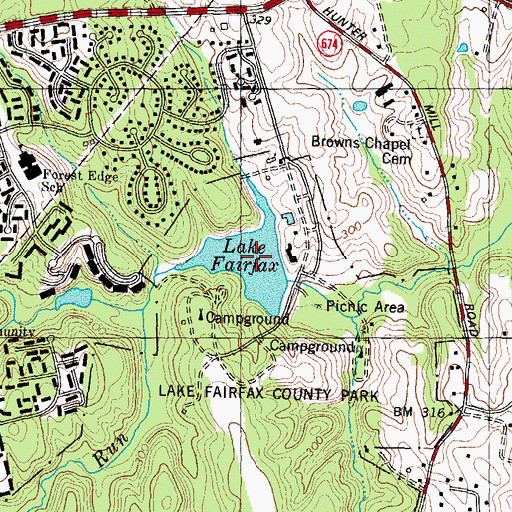 Topographic Map of Lake Fairfax, VA