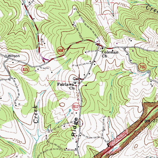 Topographic Map of Fairlawn Church, VA