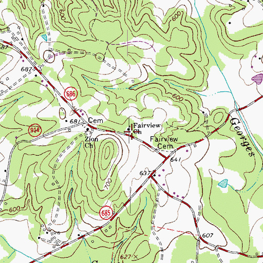 Topographic Map of Fairview Church, VA