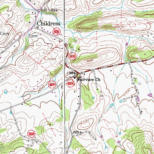 Topographic Map of Fairview Church, VA