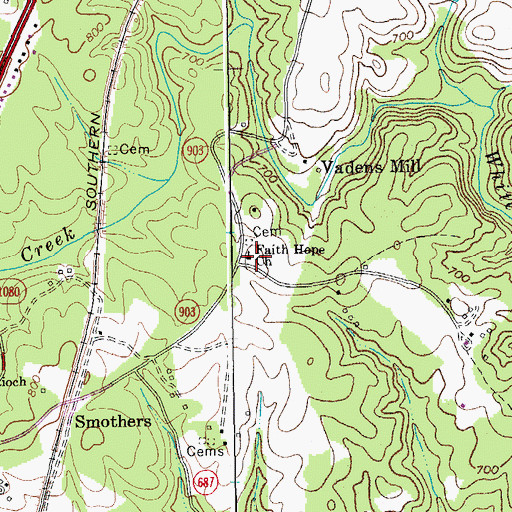 Topographic Map of Faith Hope Church, VA