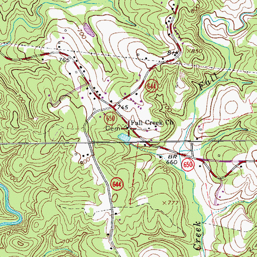 Topographic Map of Fall Creek Church, VA