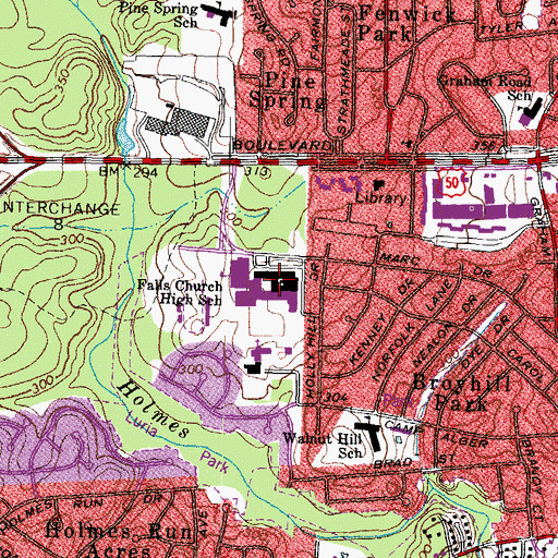 Topographic Map of Falls Church High School, VA