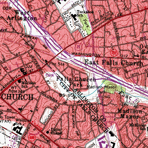 Topographic Map of Falls Church Park, VA