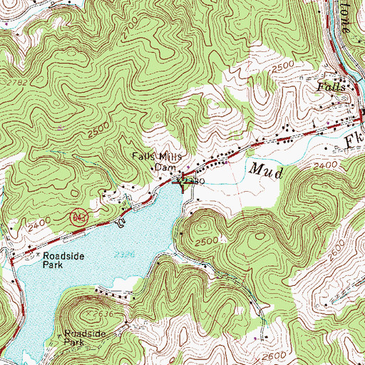 Topographic Map of Falls Mills Dam, VA