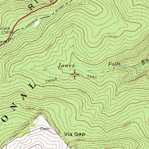 Topographic Map of Falls Trail, VA