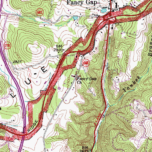 Topographic Map of Fancy Gap Church, VA
