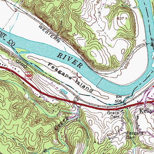 Topographic Map of Feagans Island, VA