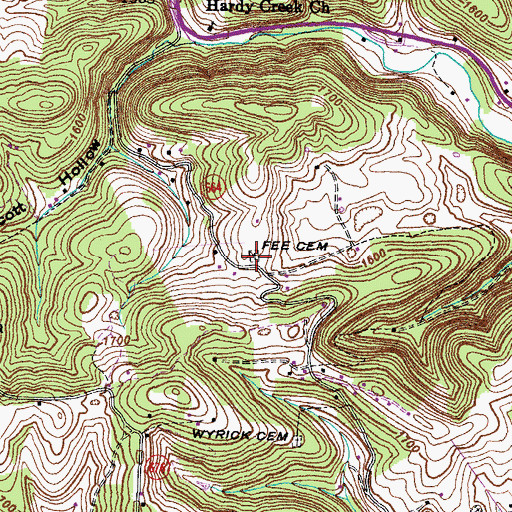 Topographic Map of Fee Cemetery, VA