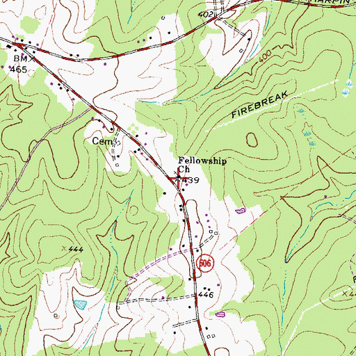 Topographic Map of Fellowship Church, VA