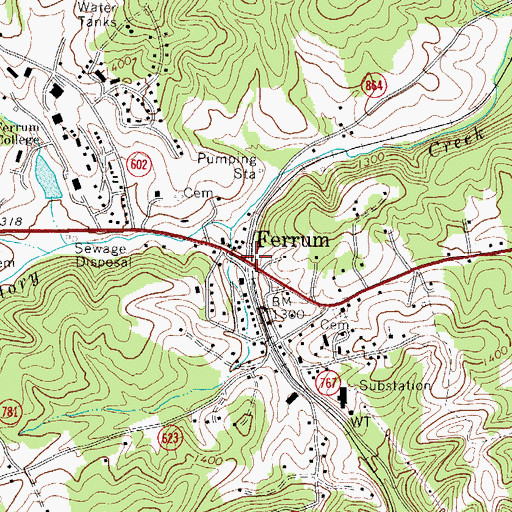 Topographic Map of Ferrum, VA