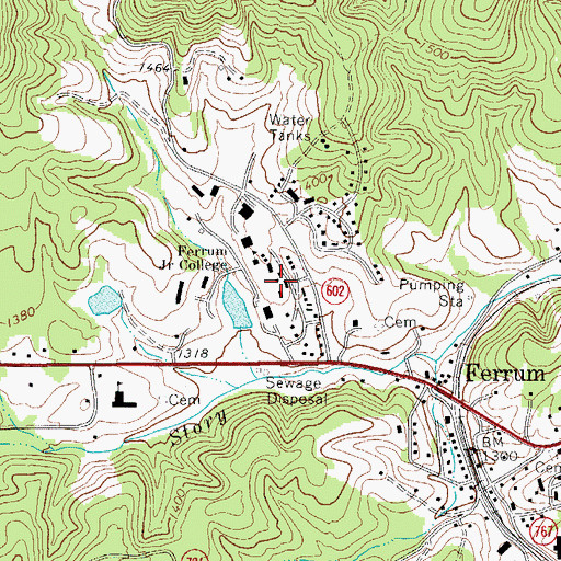 Topographic Map of Ferrum College, VA