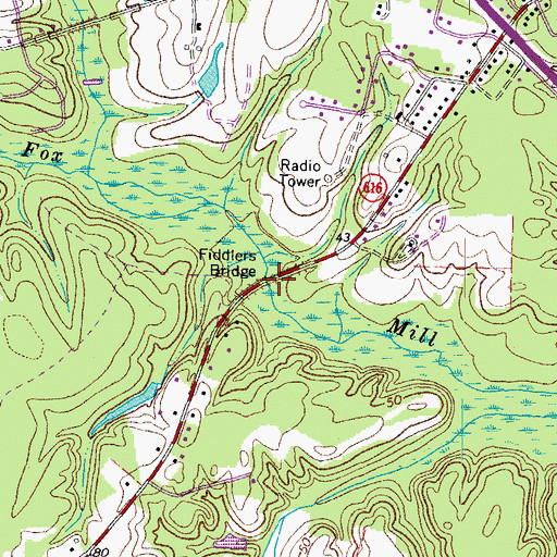 Topographic Map of Fiddlers Bridge, VA