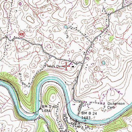 Topographic Map of Fields Cemetery, VA