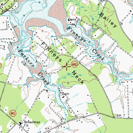 Topographic Map of Finneys Neck, VA
