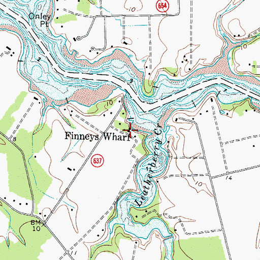 Topographic Map of Finneys Wharf, VA
