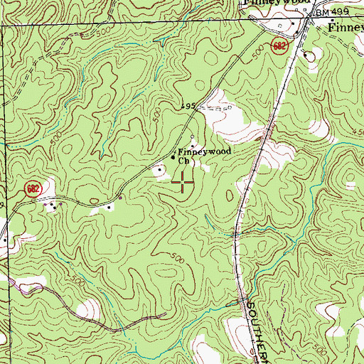 Topographic Map of Finneywood Church, VA
