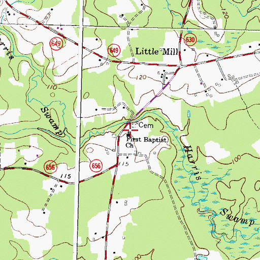 Topographic Map of First Baptist Church, VA