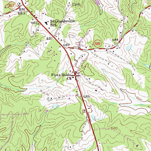 Topographic Map of First Bible Church, VA