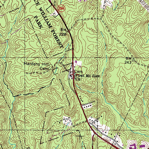 Topographic Map of First Mount Zion Baptist Church, VA