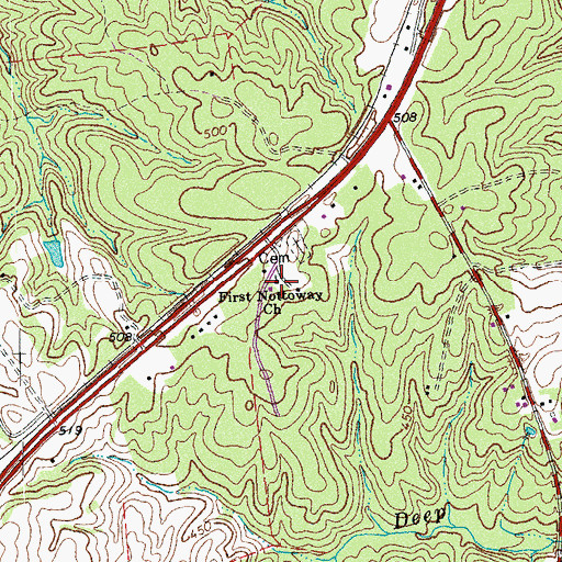 Topographic Map of First Nottoway Church, VA