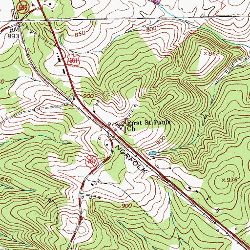 Topographic Map of First Saint Pauls Church, VA