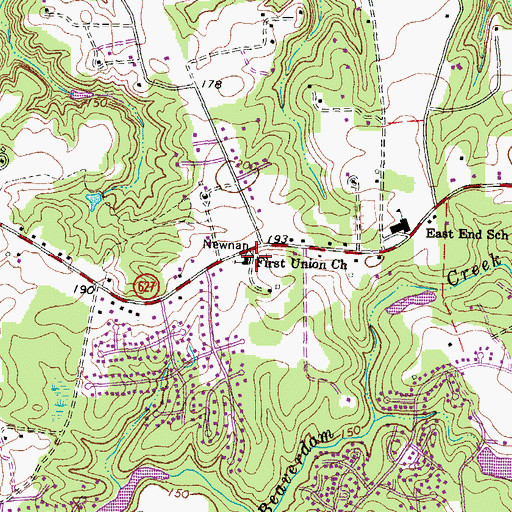 Topographic Map of First Union Church, VA